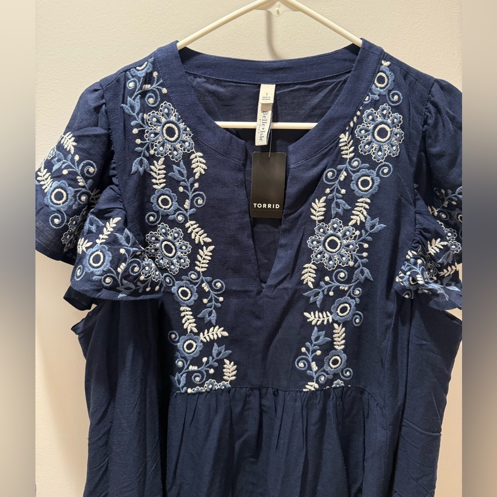 NWT 1X Torrid Belle Isle Navy Blue flutter sleeve trapeze embroidered dress NEW - Picture 4 of 14